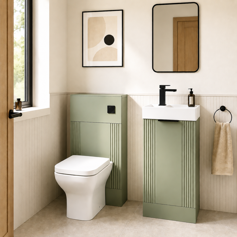 Nuie Deco 400mm Floor Standing Cloakroom Suite Package - Satin Green