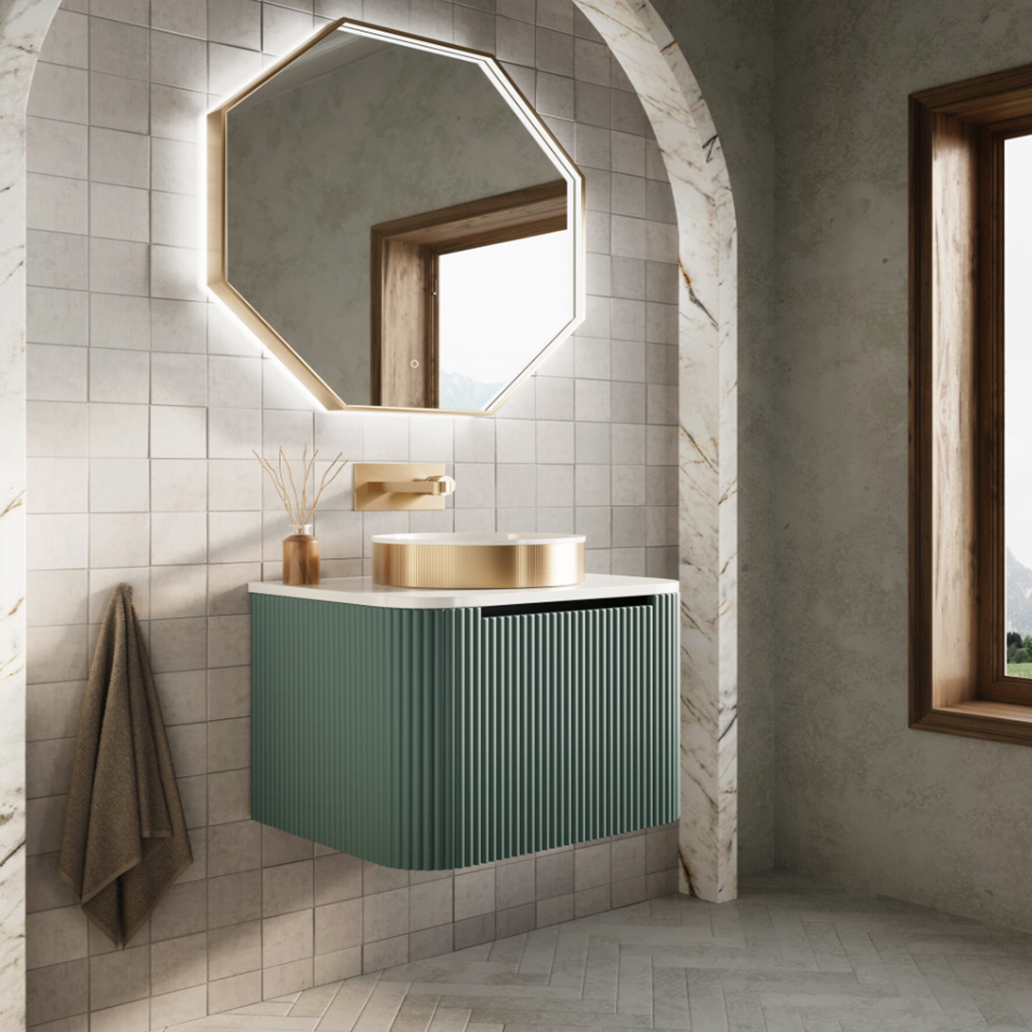 Scudo - Linea Curve Wall Mounted Unit - Reed Green – Designerbathroomstore