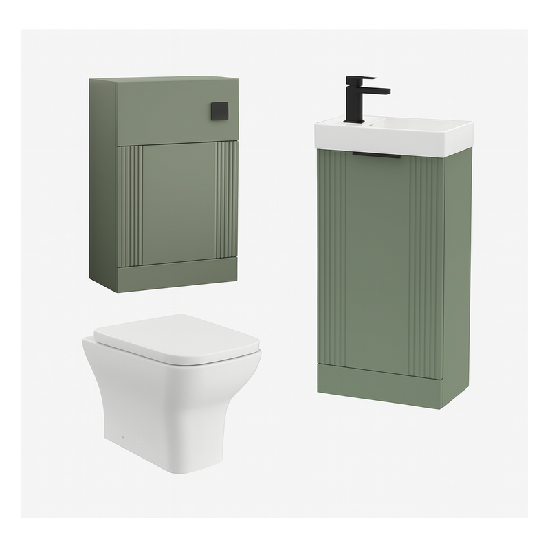 Nuie Deco Toilet & Basin Unit With Tap, Cistern, Soft Close Seat & Waste - Satin Green