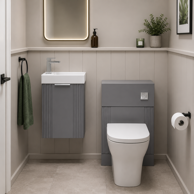 Nuie Deco 400mm Wall Hung Cloakroom Suite Package - Satin Grey