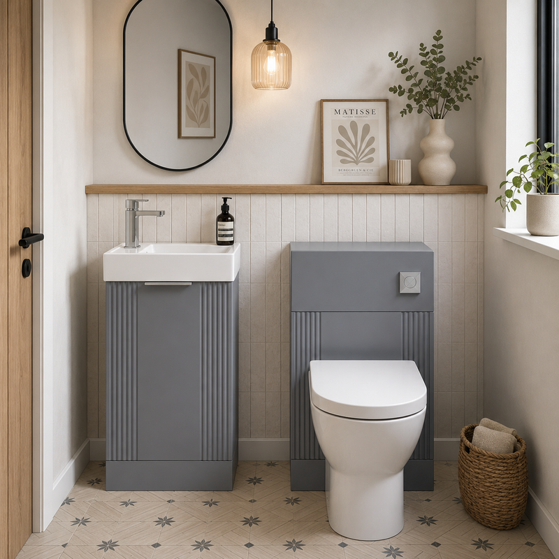 Nuie Deco 400mm Floor Standing Cloakroom Suite Package - Satin Grey