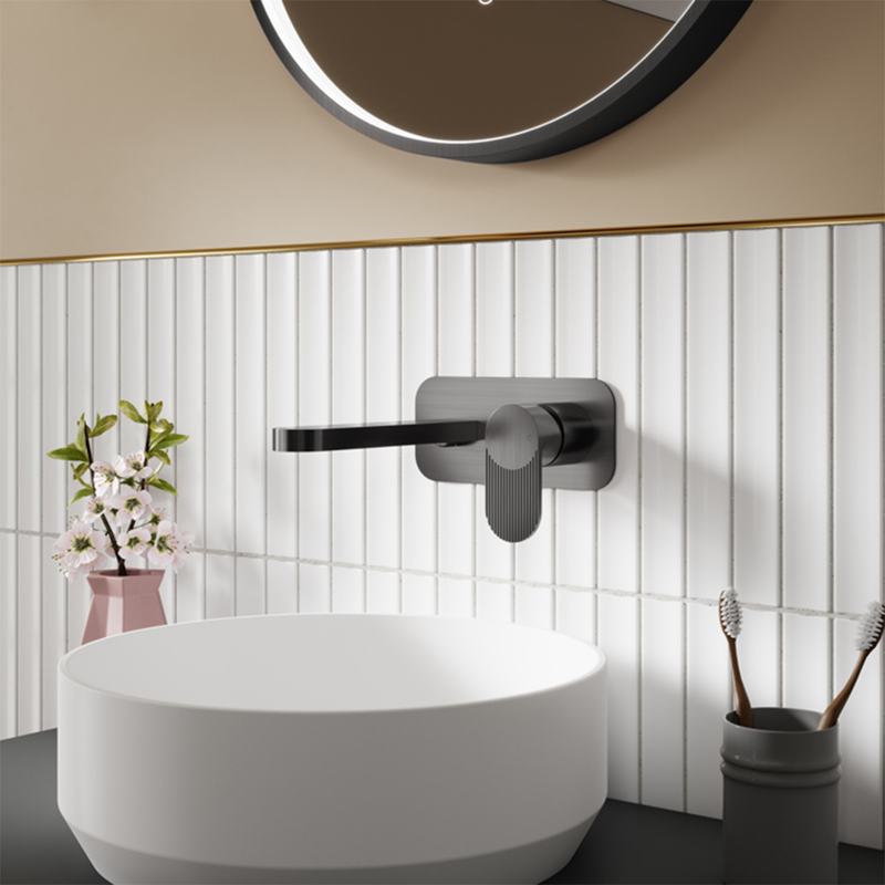 Nuie Wall Mounted Basin Mixer Tap with Plate - Pewter