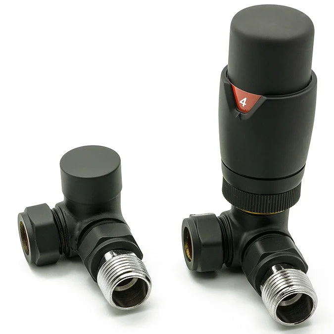 Reina Modal Trv Corner Steel Radiator & Towel Rail Valve Black