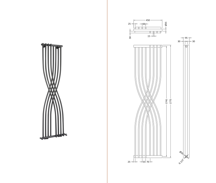 Hudson Reed Xcite Designer Vertical Radiator 1775mm H x 450mm W - Anthracite