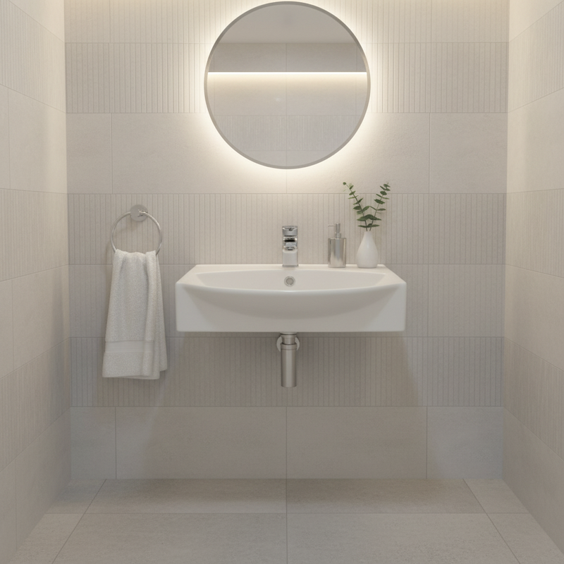 Wall hung basin in cloakroom lifestyle setting