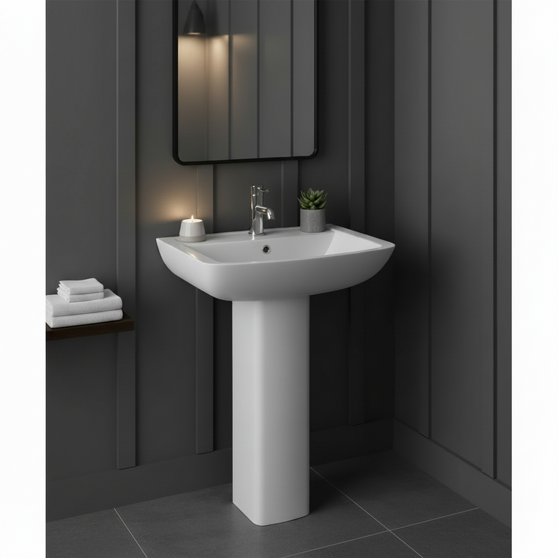 Kartell 550mm Pure 1 Tap Hole 1Th Basin With Full Pedestal, White Finish
