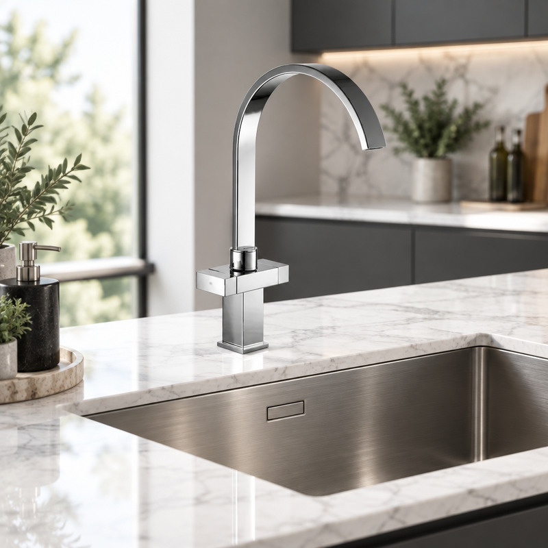 Kartell Square Mono Kitchen Sink Mixer Tap Knob Handle, Chrome