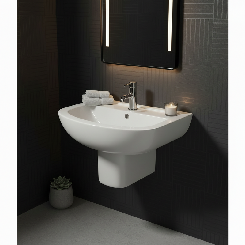Kartell Studio 1 Tap Hole Basin With Semi Pedestal 550mm