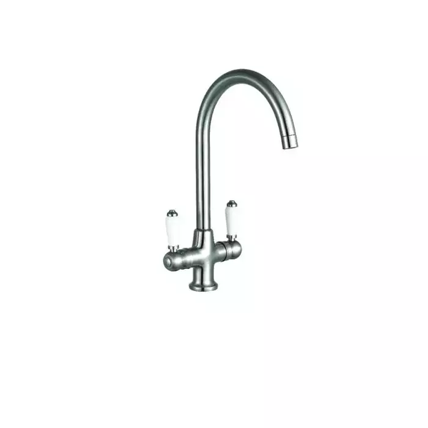 Kartell Traditional Mono Kitchen Sink Mixer Tap Dual Handle Brushed Steel