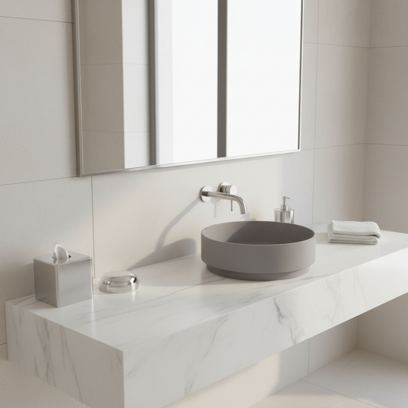 Nuie Salana 350mm Ceramic Matt Grey Round Vessel Basin
