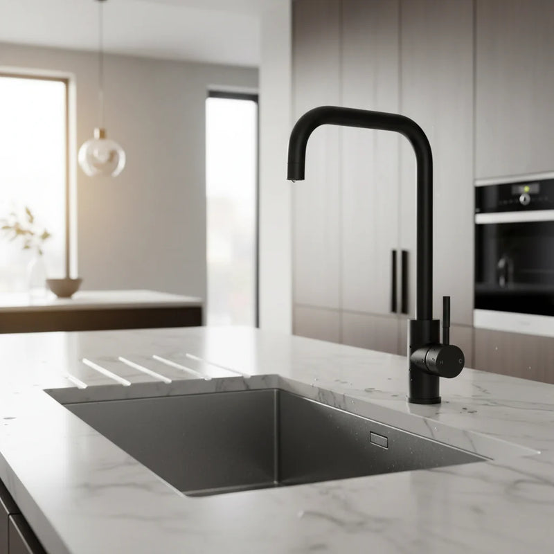 Nuie Top-Fix Vito Square Kitchen Mixer - Matt Black