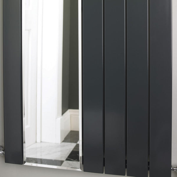 MaxtherM Newport Mirror Steel Anthracite Single Panel Vertical Designer Radiator 1800mm H x 595mm W