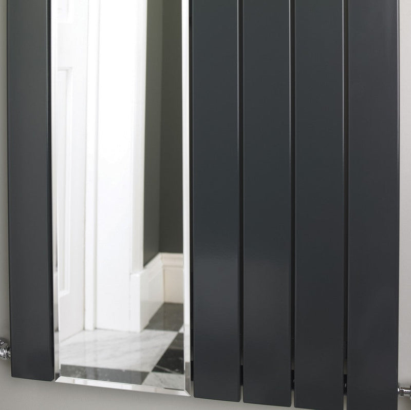 MaxtherM Newport Mirror Steel Anthracite Single Panel Vertical Designer Radiator 1800mm H x 595mm W