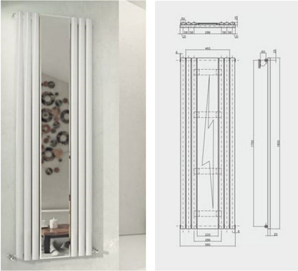 MaxtherM Ledbury Steel White Mirror Vertical Designer Radiators 1800mm H x 584mm W