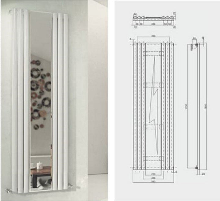 MaxtherM Ledbury Steel White Mirror Vertical Designer Radiators 1800mm H x 584mm W