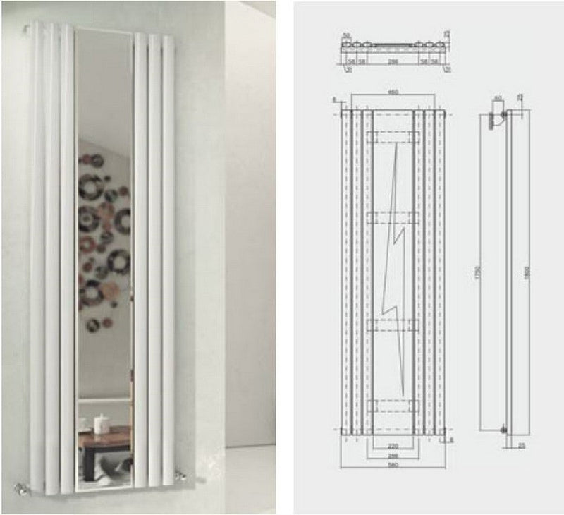 MaxtherM Ledbury Steel White Mirror Vertical Designer Radiators 1800mm H x 584mm W