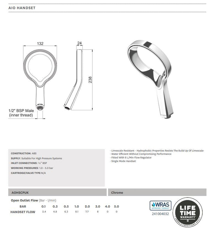 Methven Aio Aurajet Shower Handset Chrome