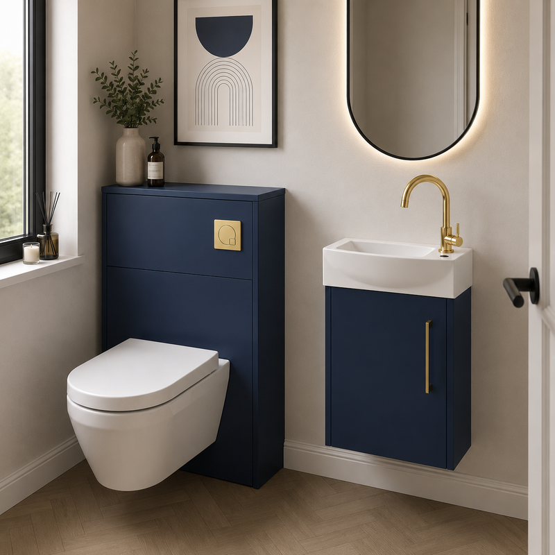 Hudson Reed Juno 440mm Wall Hung Cloakroom Suite With Cistern - Midnight Blue