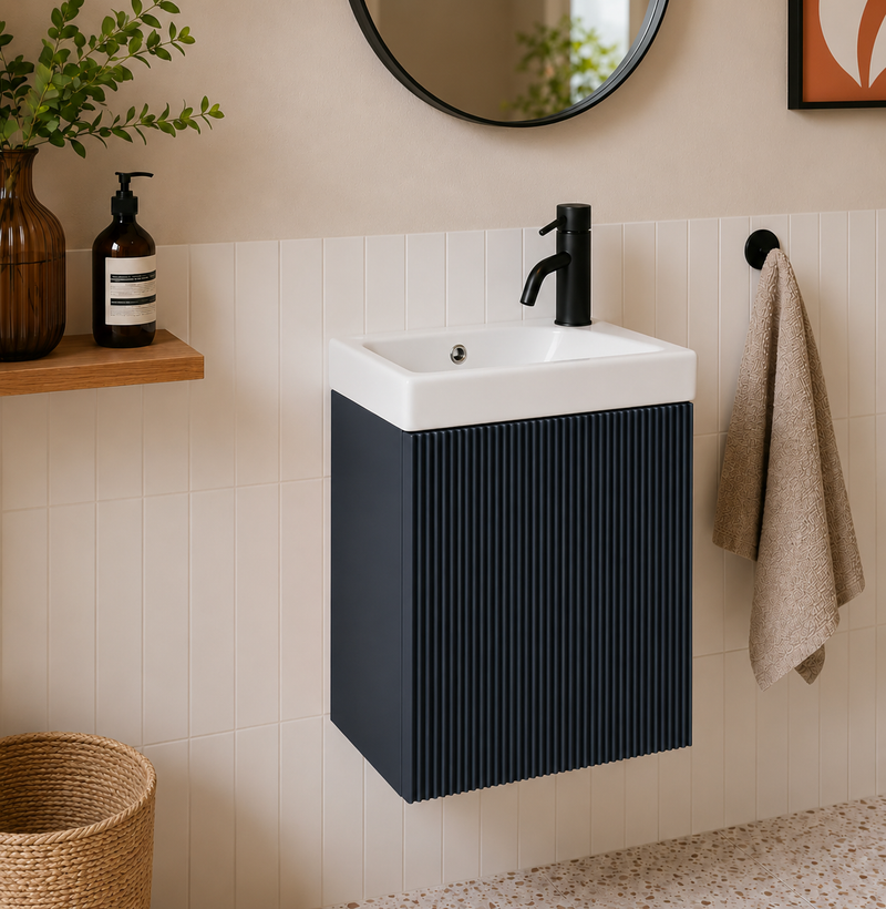 Tailored Bathrooms Fluted Mini Cloakroom 450mm Wall Hung Vanity & Basin - Midnight Shadow