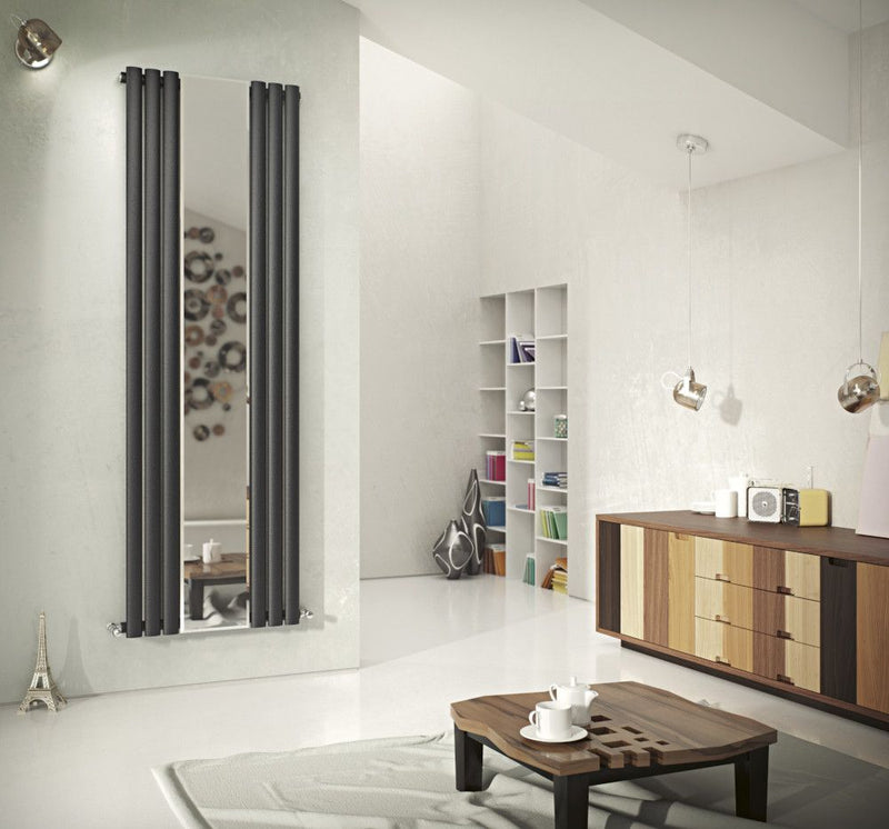 Eucotherm Nova Mirror Tube Single Panel Anthracite Vertical Designer Radiator