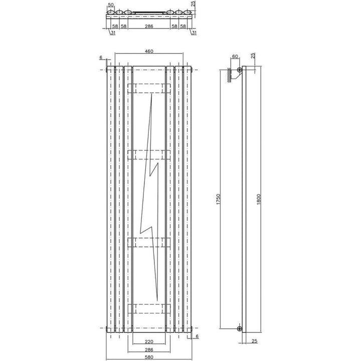 Eucotherm Nova Mirror Tube Single Panel Anthracite Vertical Designer Radiator