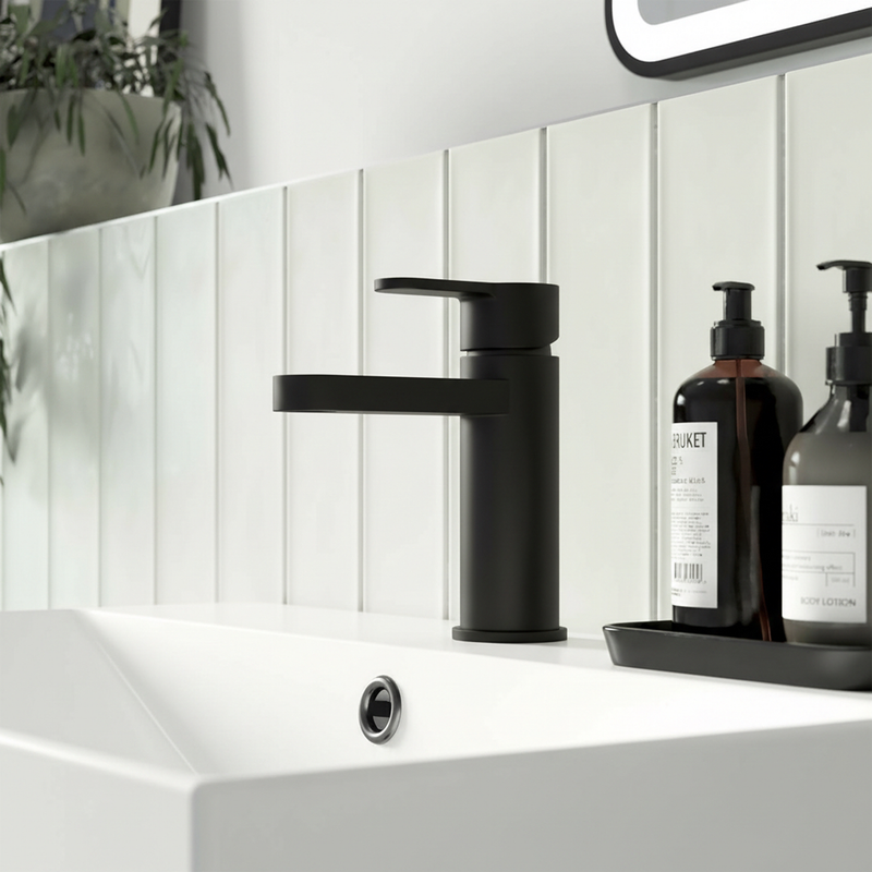 Nuie Fluted Mono Basin Mixer Tap - Matt Black