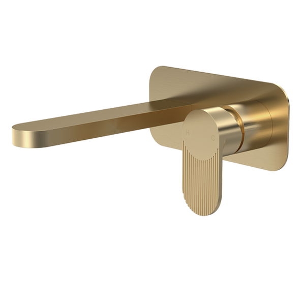 Nuie - Wall Mounted Basin Mixer Tap with Plate - Brushed Brass