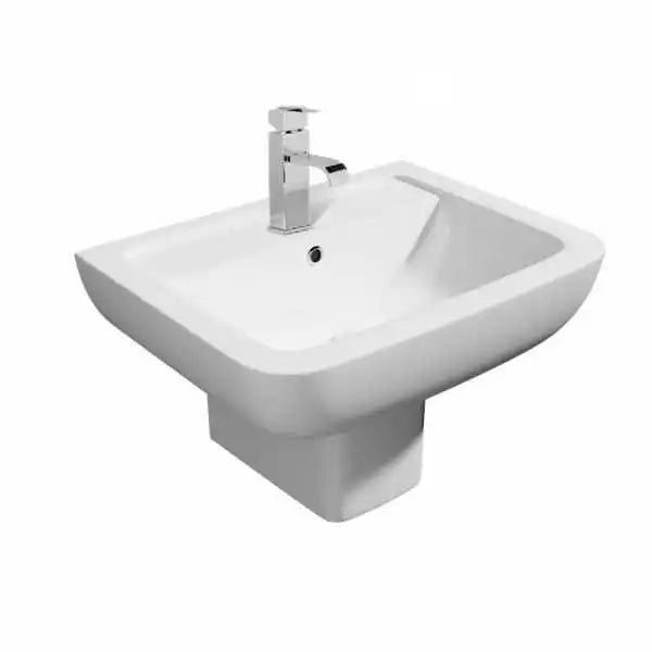 Kartell 550MM Studio Square Single Tap Hole Basin with Semi Pedestal White