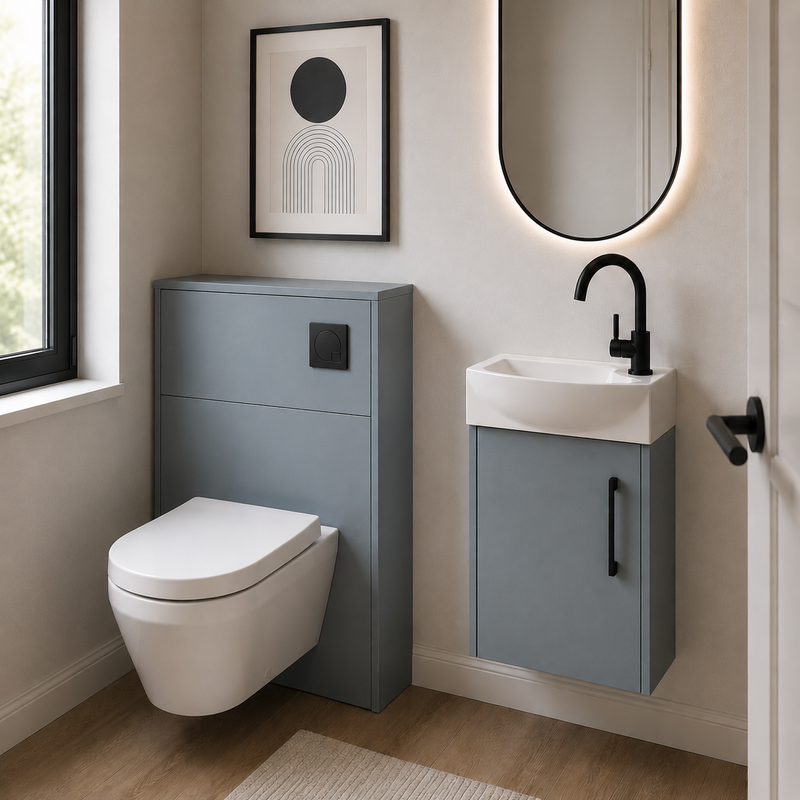 Hudson Reed Juno 440mm Wall Hung Cloakroom Suite Package - Coastal Grey