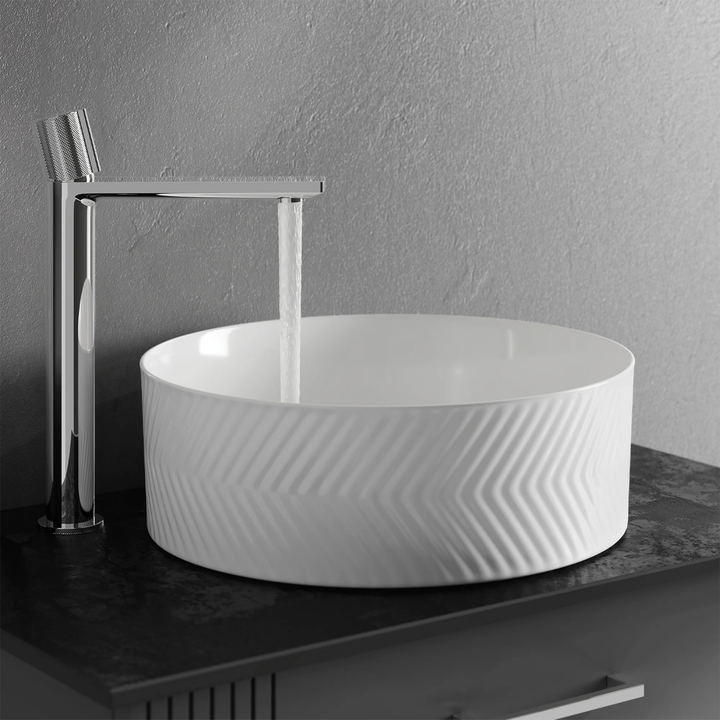 Hib - Eden Round Ceramic Vessel Basin - Chevron