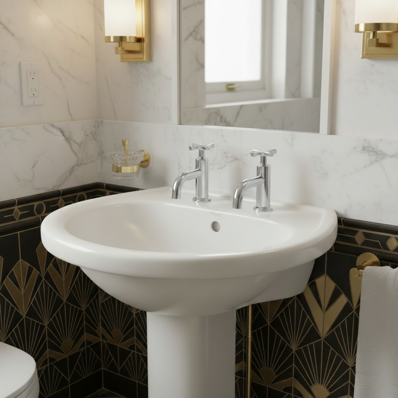 Riviera Chrome Basin Pillar Taps - Art Deco Bathroom