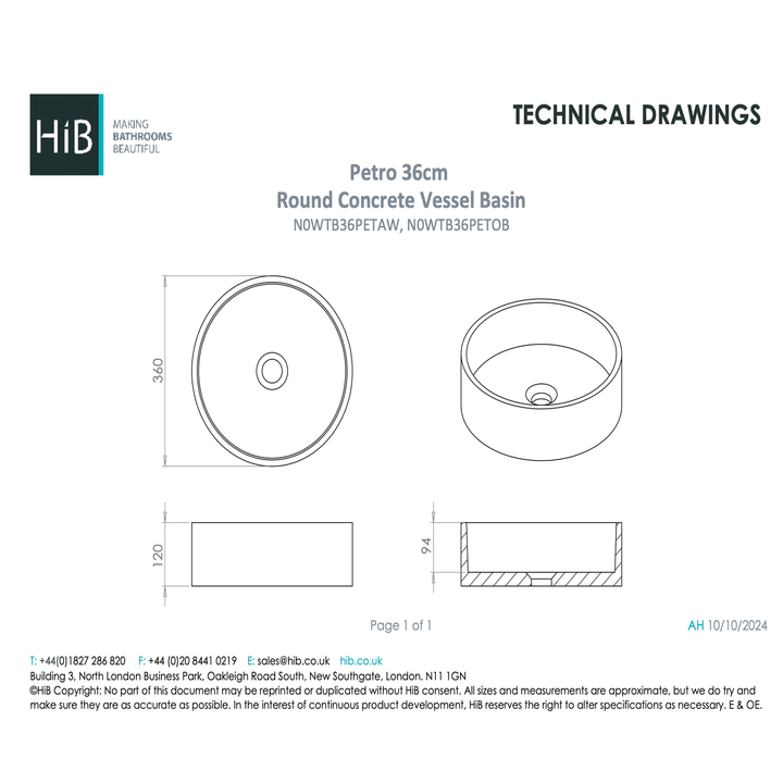 Hib - Petro Stone Effect Concrete Vessel Basin - Alabaster White