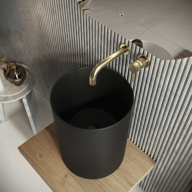 Scudo Shelph Matt Black Basin Close-Up
