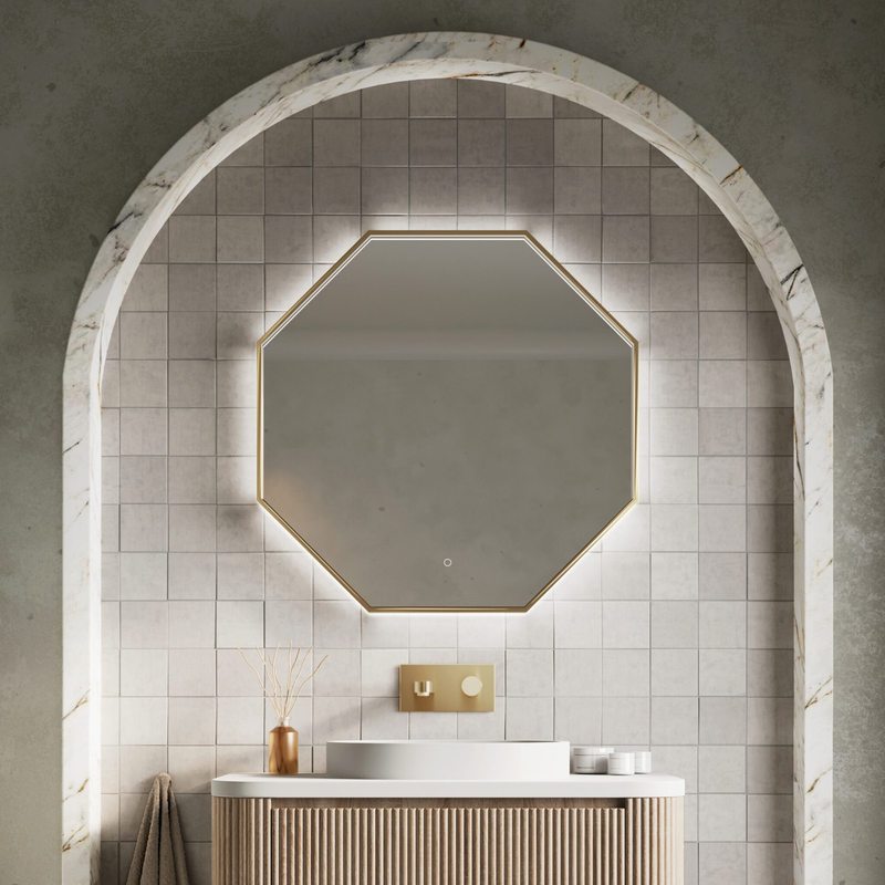 Scudo - Passa Octagonal LED Mirror - Brushed Brass