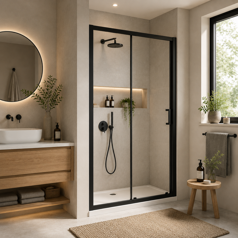 Nuie Rene 1200mm Sliding Shower Door - Matt Black