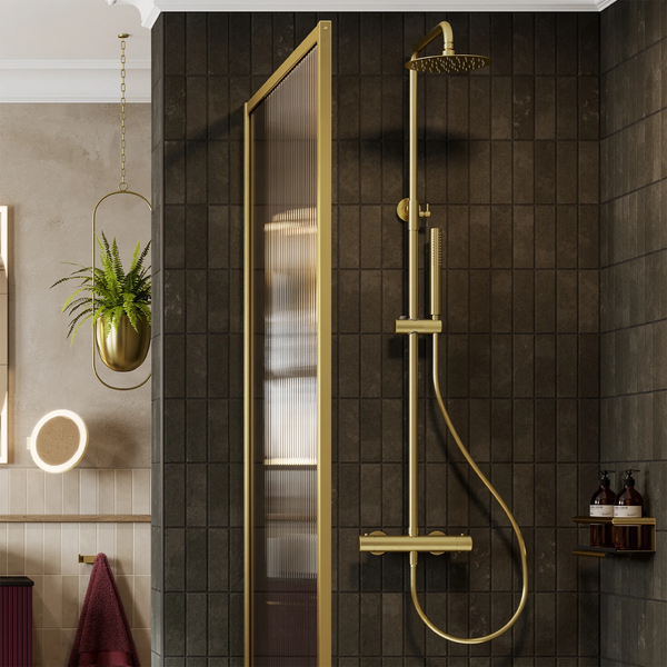 Bathroom with gold shower