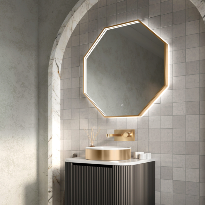 Scudo - Passa Octagonal LED Mirror - Brushed Brass