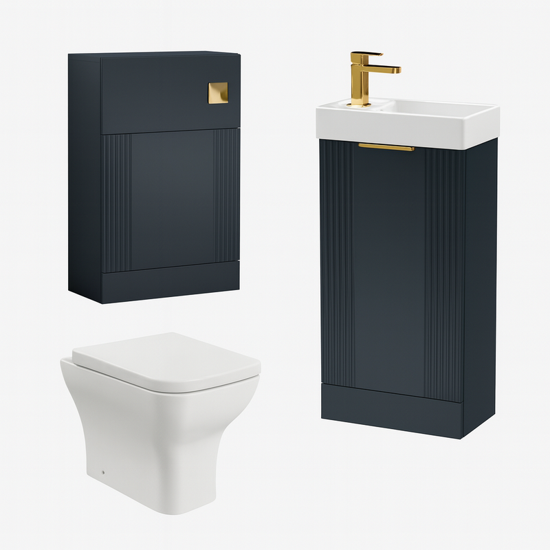 Nuie Deco Floor Standing Cloakroom Unit With Tap, Cistern, Flush Plate & Soft Close Seat - Soft Black