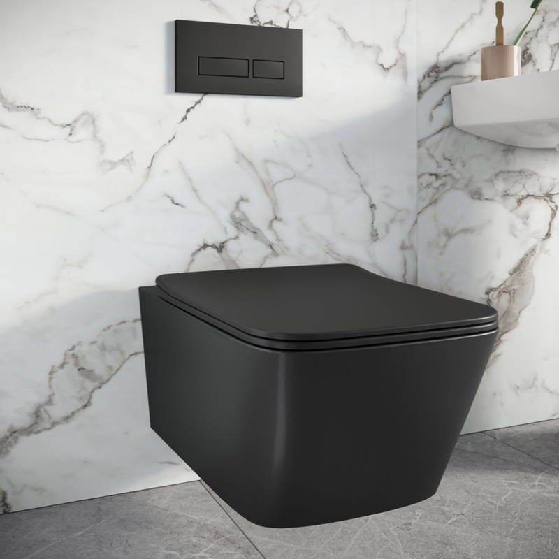 Scudo Riviera Square Wall Hung Toilet - Black