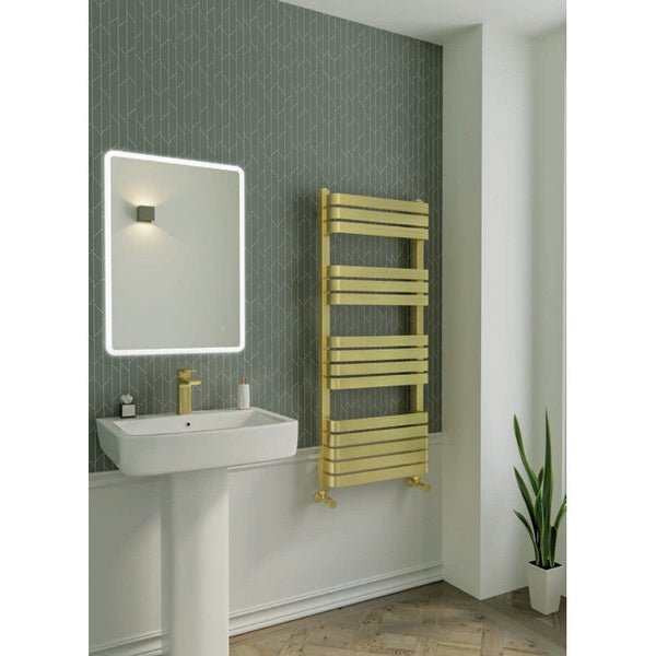 Tailored Auckland Brushed Brass Designer Heated Towel Rail 1200mm H x 500mm W