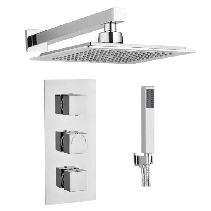 Tailored Chrome Square Concealed Thermostatic 3 Handle 2 Way Shower Kit