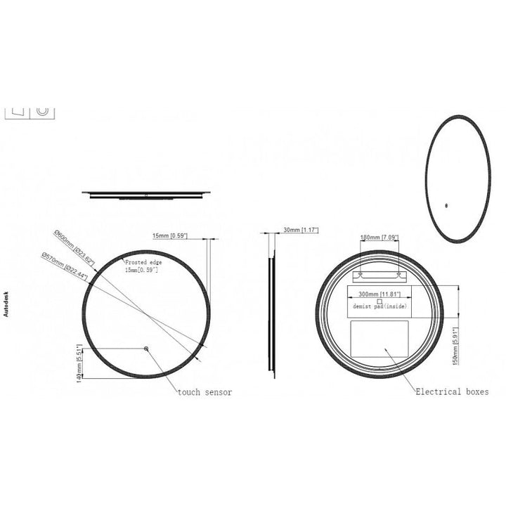 Tailored Lily Slimline LED Round Touch Bathroom Mirror 600mm