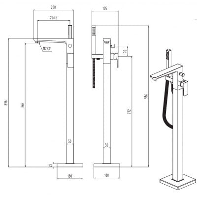 Tailored Bathrooms Swansea Brushed Brass Floor Standing Bath Filler