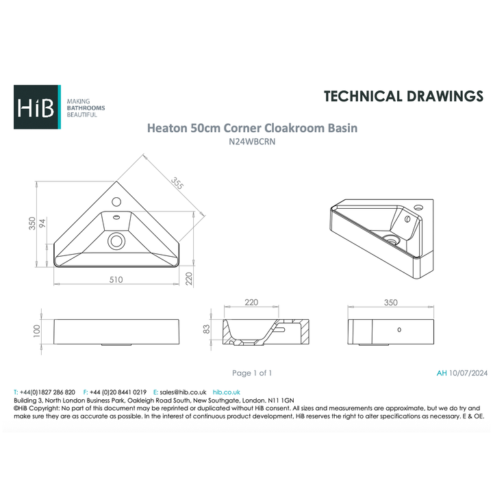 Hib - Heaton Corner Cloakroom Basin
