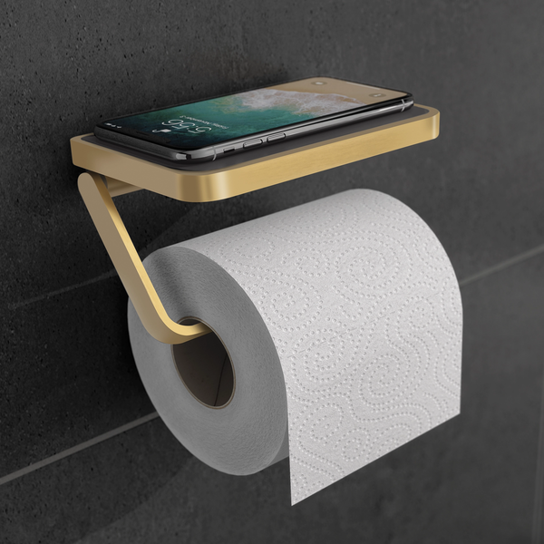 Hib - Toilet Roll Holder with Shelf & Anti-slip Mat - Brushed Brass