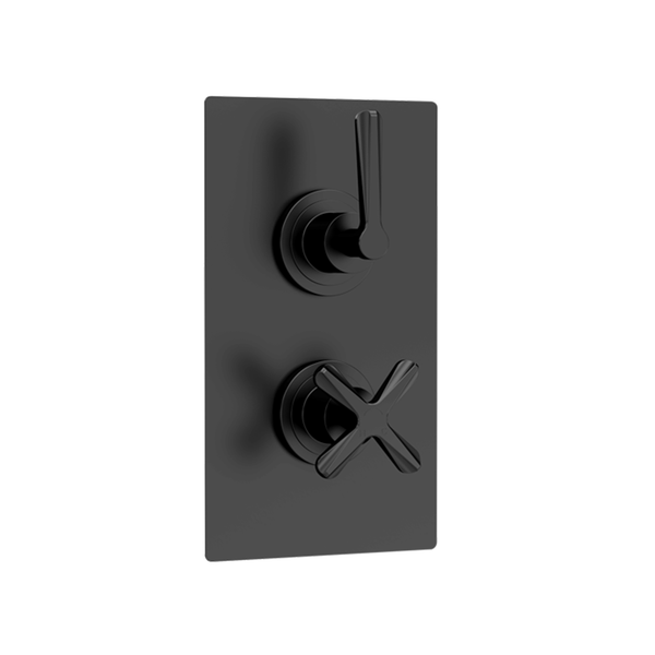 Nuie - Square Twin Thermostatic Shower Valve With Diverter - Matt Black