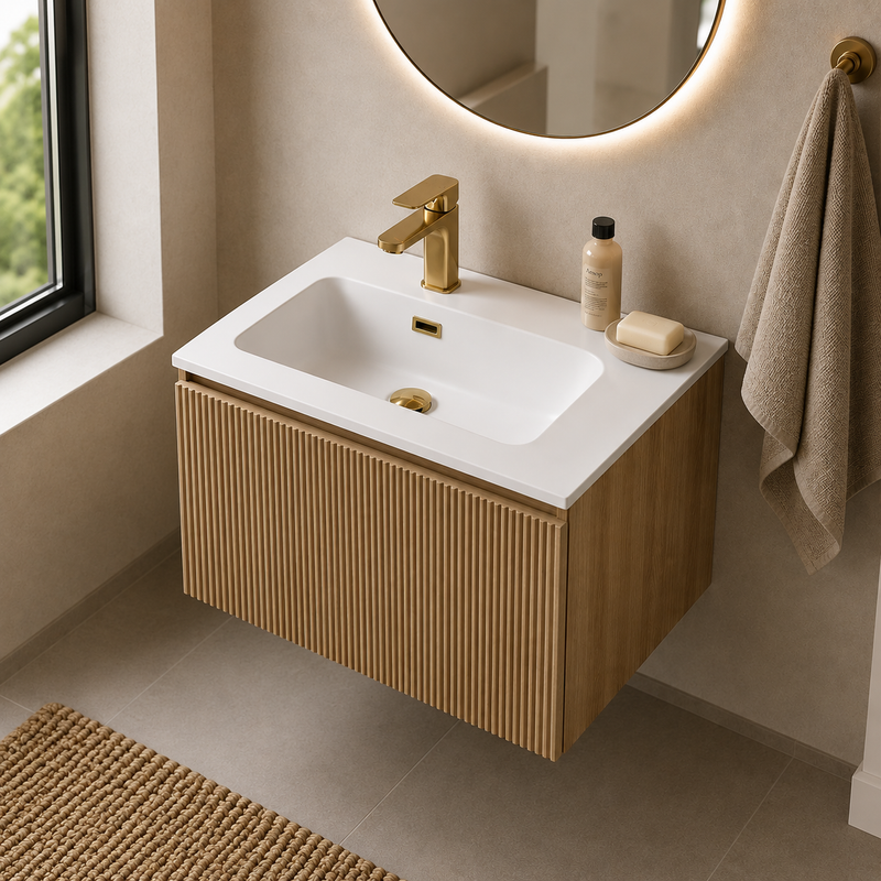 Tailored Bathrooms Flauto 600mm Wall Hung Vanity Unit & Matt White Polymarble Basin
