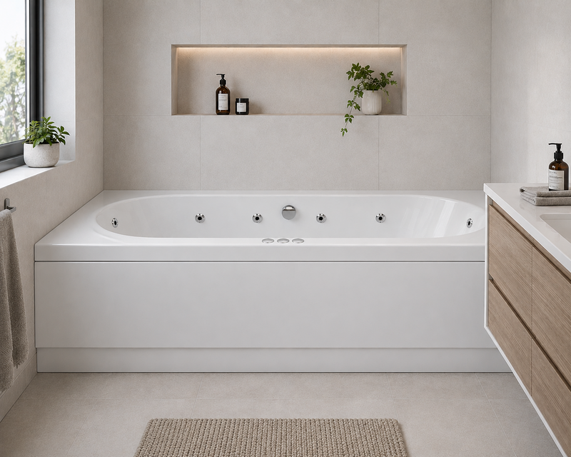 Nuie 1700mm x 700mm Double Ended 12 Jet Whirlpool Bath - Chrome