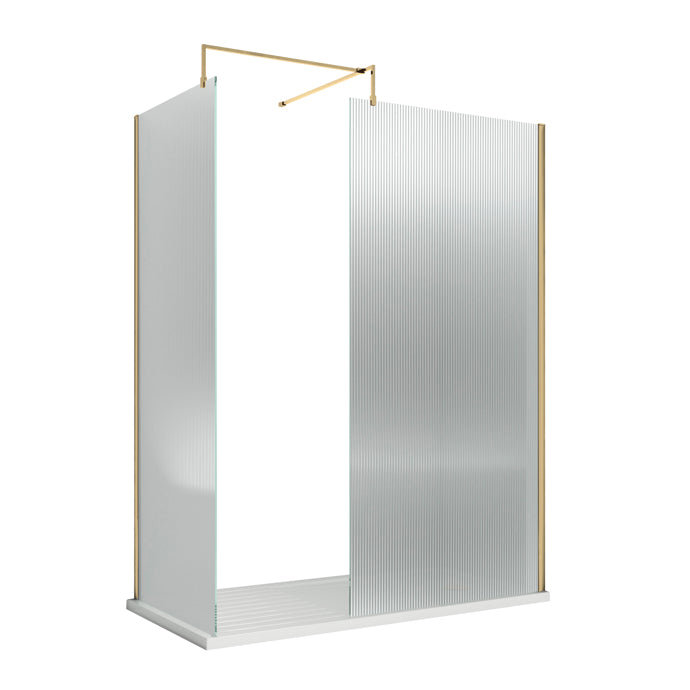 Shower enclosure with gold bracket 
